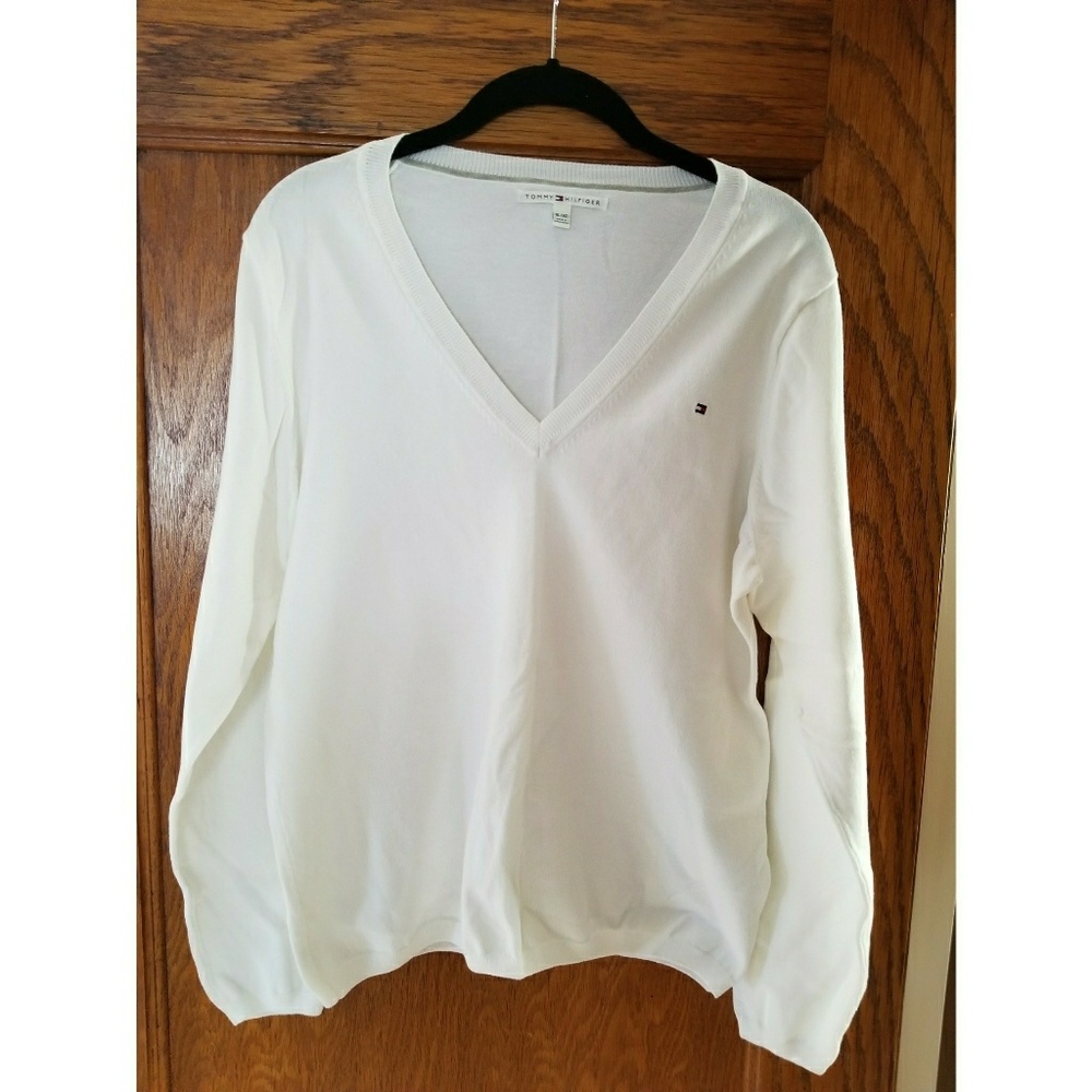 Tommy Hilfiger XL white v-neck logo sweater